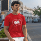 Men's Red OK Graphic Printed T-shirt - Printed Cave