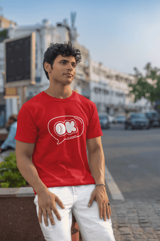 Men's Red OK Graphic Printed T-shirt - Printed Cave
