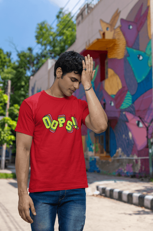 Men's Red Oops Graphic Printed T-shirt - Printed Cave