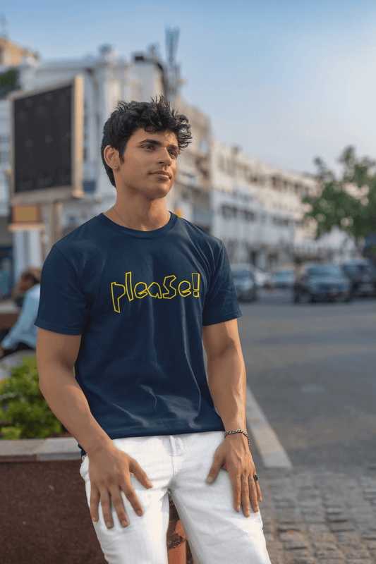 Men's Navy Blue Please Graphic Printed T-shirt - Printed Cave