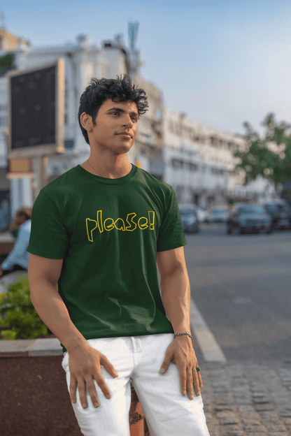 Men's Olive Green Please Graphic Printed T-shirt - Printed Cave