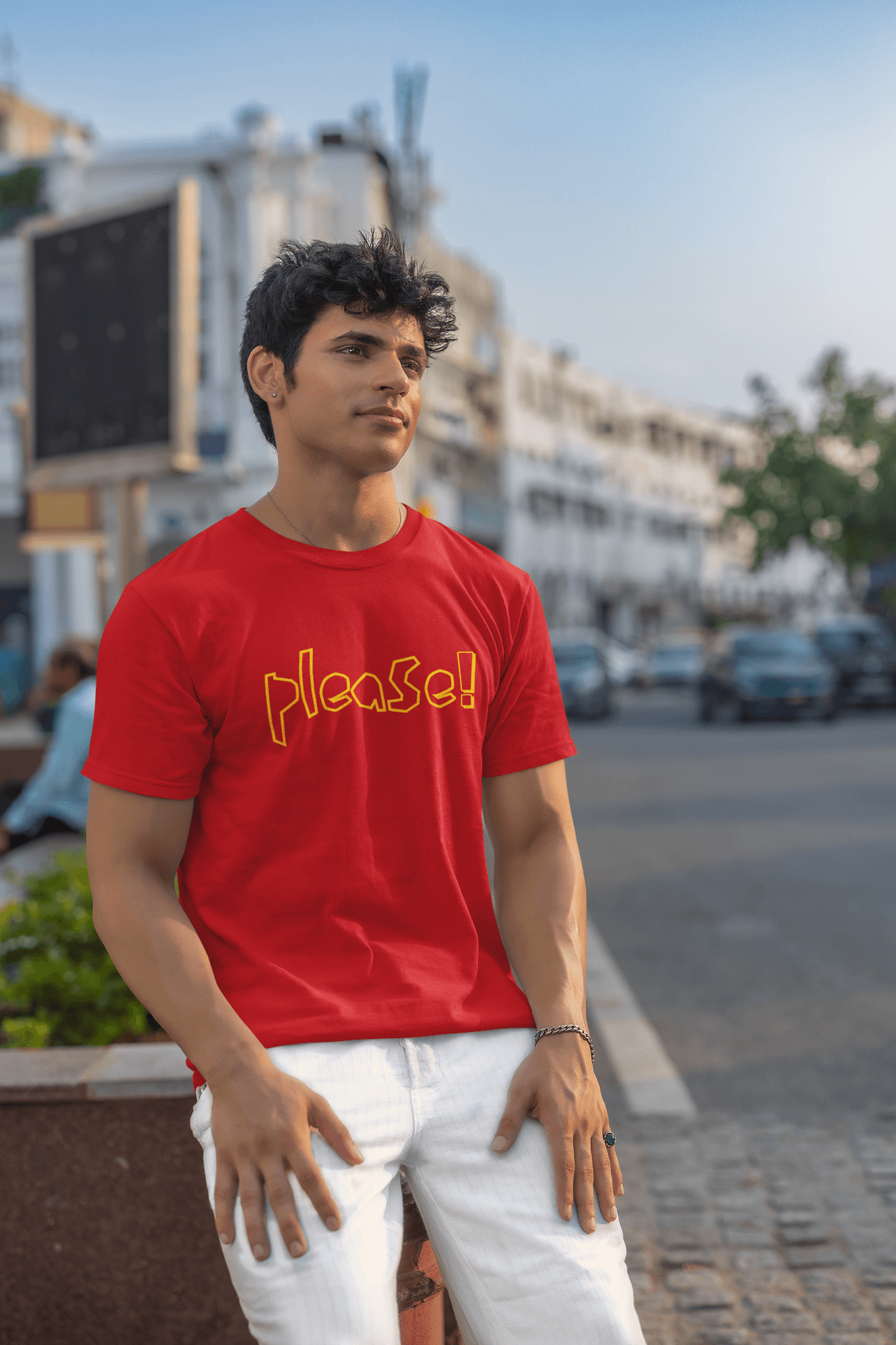 Men's Red Please Graphic Printed T-shirt - Printed Cave