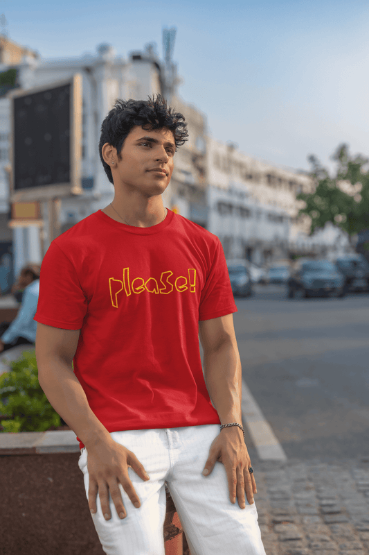 Men's Red Please Graphic Printed T-shirt - Printed Cave