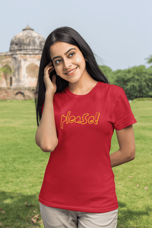 Women's Red Please Graphic Printed T-shirt - Printed Cave