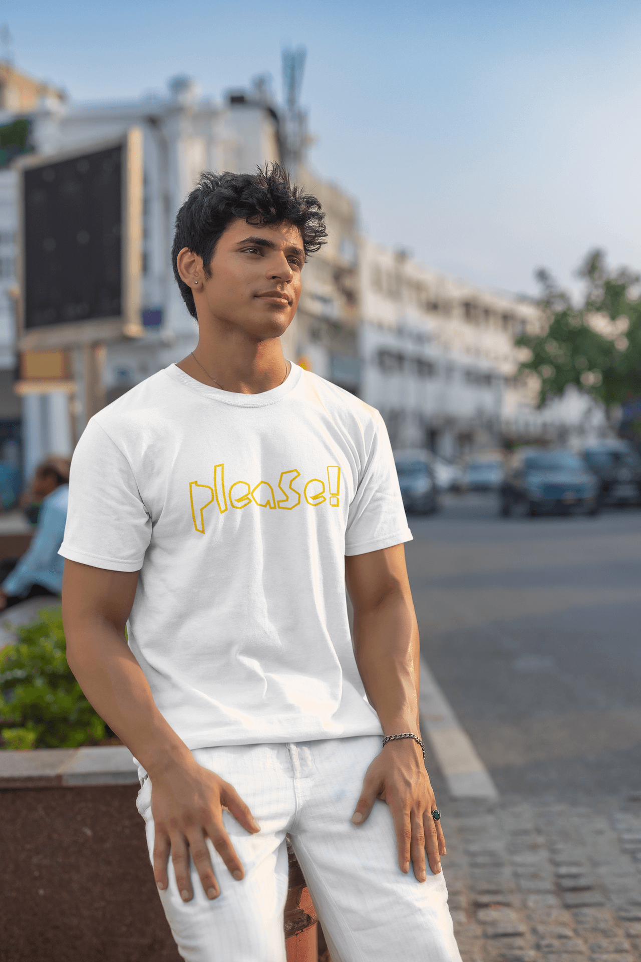 Men's White Please Graphic Printed T-shirt - Printed Cave