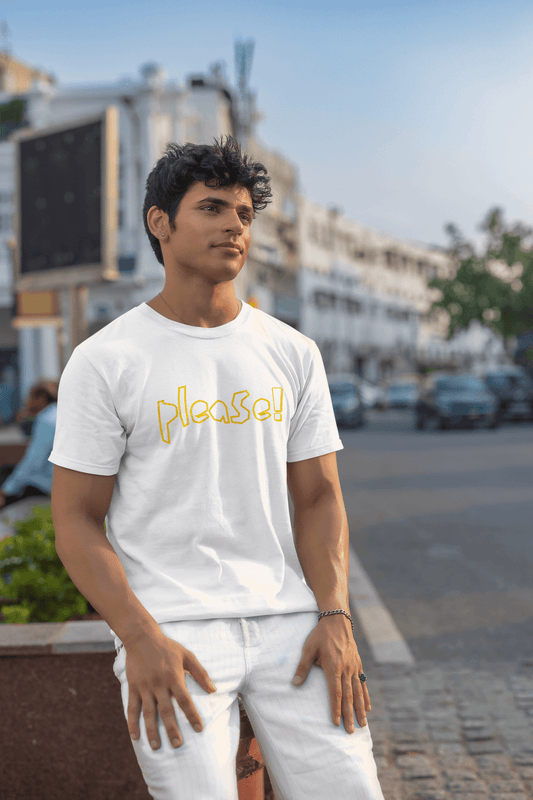 Men's White Please Graphic Printed T-shirt - Printed Cave