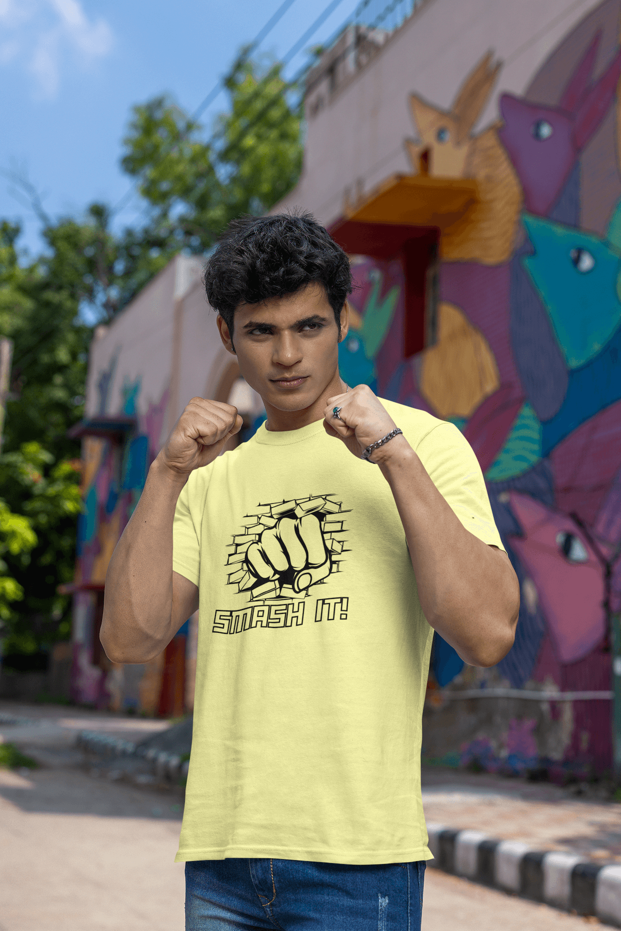 Men's Yellow Smash It Graphic Printed T-shirt - Printed Cave