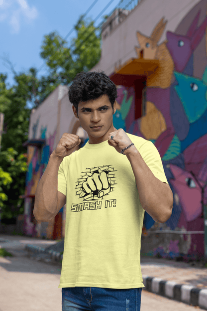 Men's Yellow Smash It Graphic Printed T-shirt - Printed Cave