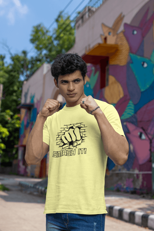 Men's Yellow Smash It Graphic Printed T-shirt - Printed Cave