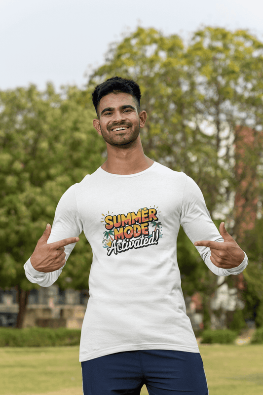 Men's White Summer Mode Activated Graphic Printed Full Sleeve T-shirt - Printed Cave
