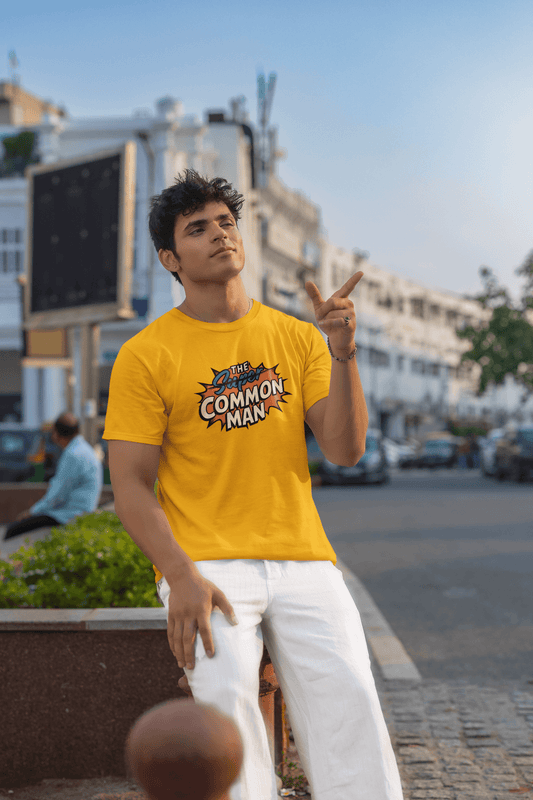Men's Golden Yellow The Super Common Man Graphic Printed T-shirt - Printed Cave