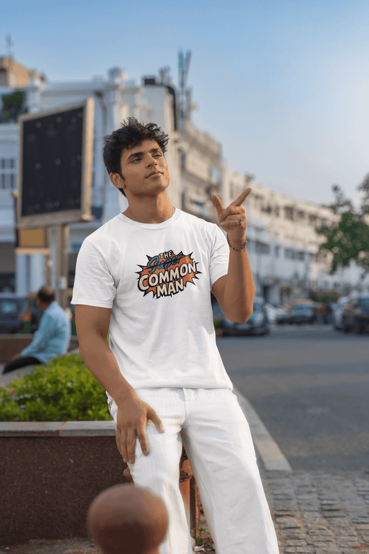 Men's White The Super Common Man Graphic Printed T-shirt - Printed Cave