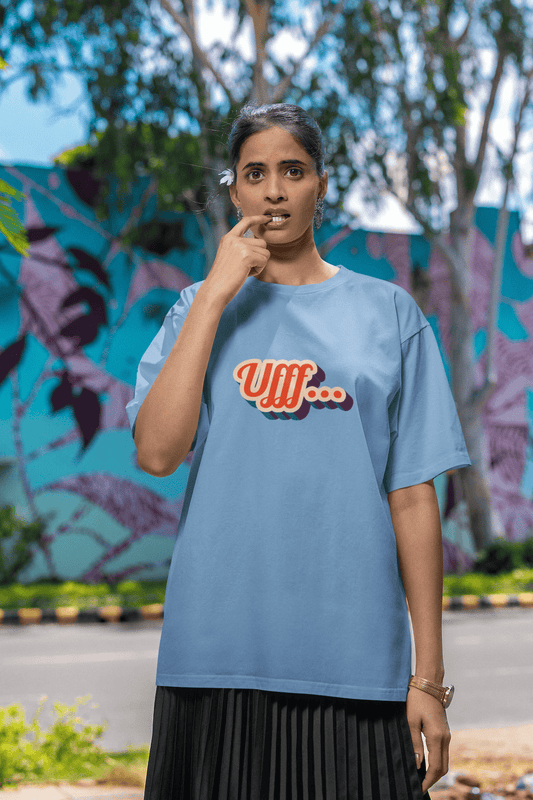 Women's Baby Blue Ufff Graphic Printed Oversized T-shirt