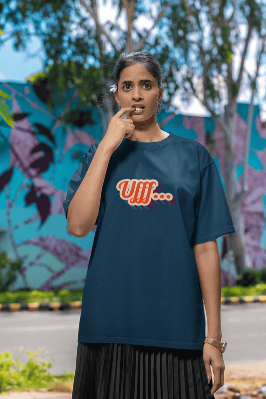Women's Navy Blue Ufff Graphic Printed Oversized T-shirt