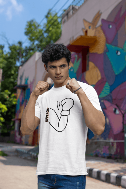 Men's White Uppercut Graphic Printed T-shirt - Printed Cave