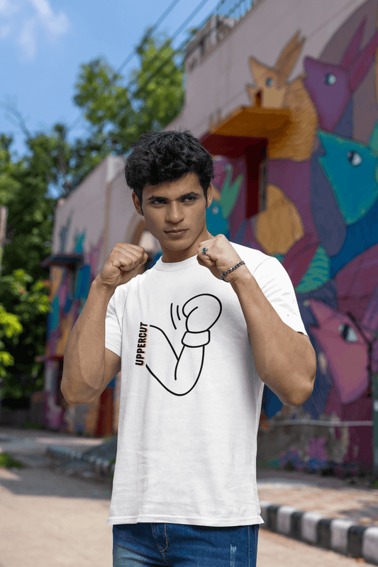 Men's White Uppercut Graphic Printed T-shirt - Printed Cave
