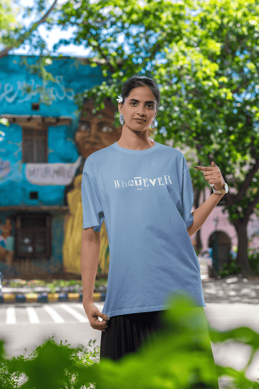 Women's Baby Blue Whatever Graphic Printed Oversized T-shirt