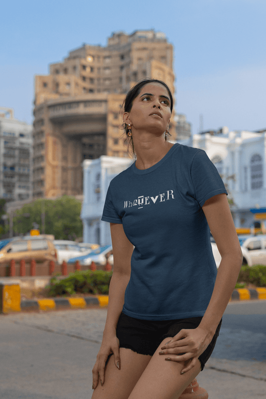 Women's Navy Blue Whatever Graphic Printed T-shirt - Printed Cave